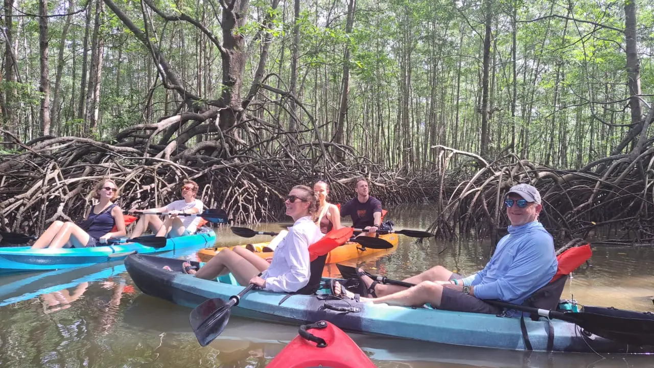 Grupo en tour de kayak por el manglar de Uvita